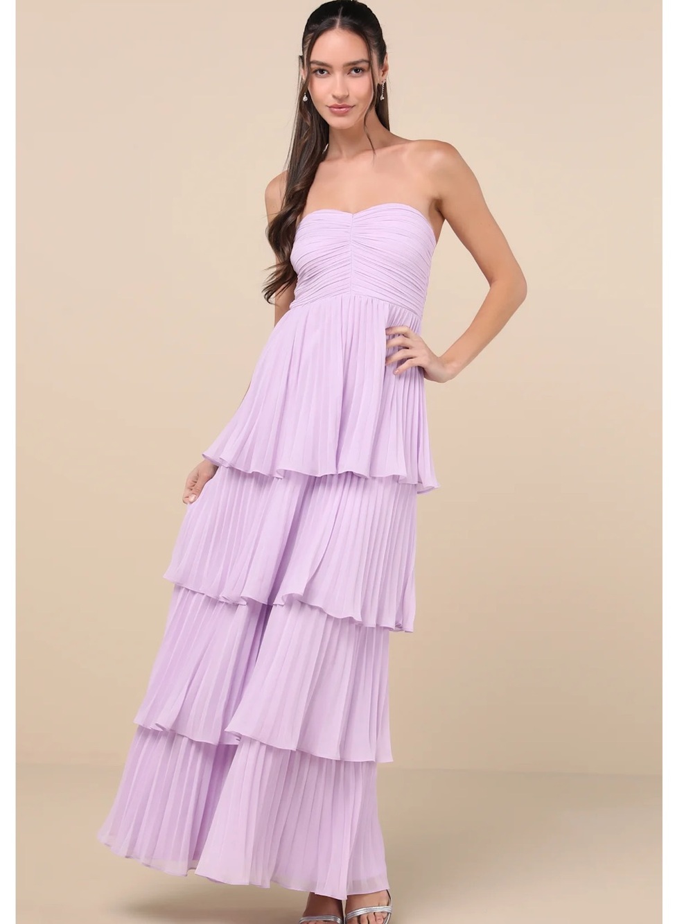 Lulus Seriously Sensational Lavender Strapless Tiered Maxi Dress Medium NWT